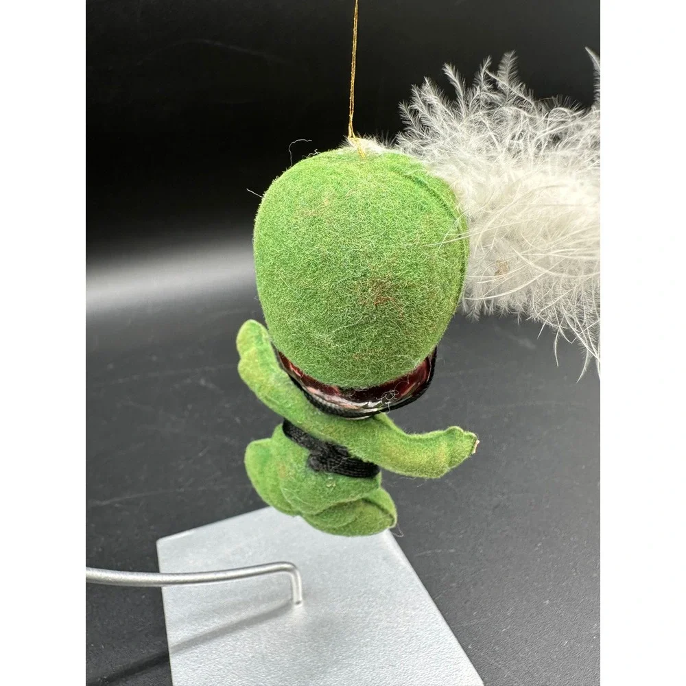 Vintage Circus Christmas Ornament Flocked Green Suit Figure with Feather‎ Hat
